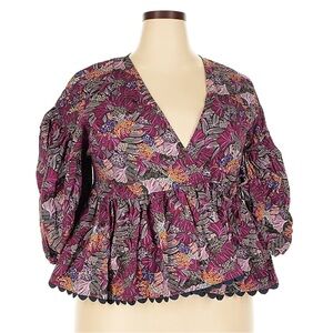 Kika Vargas Multicolor Floral Peplum Blouse